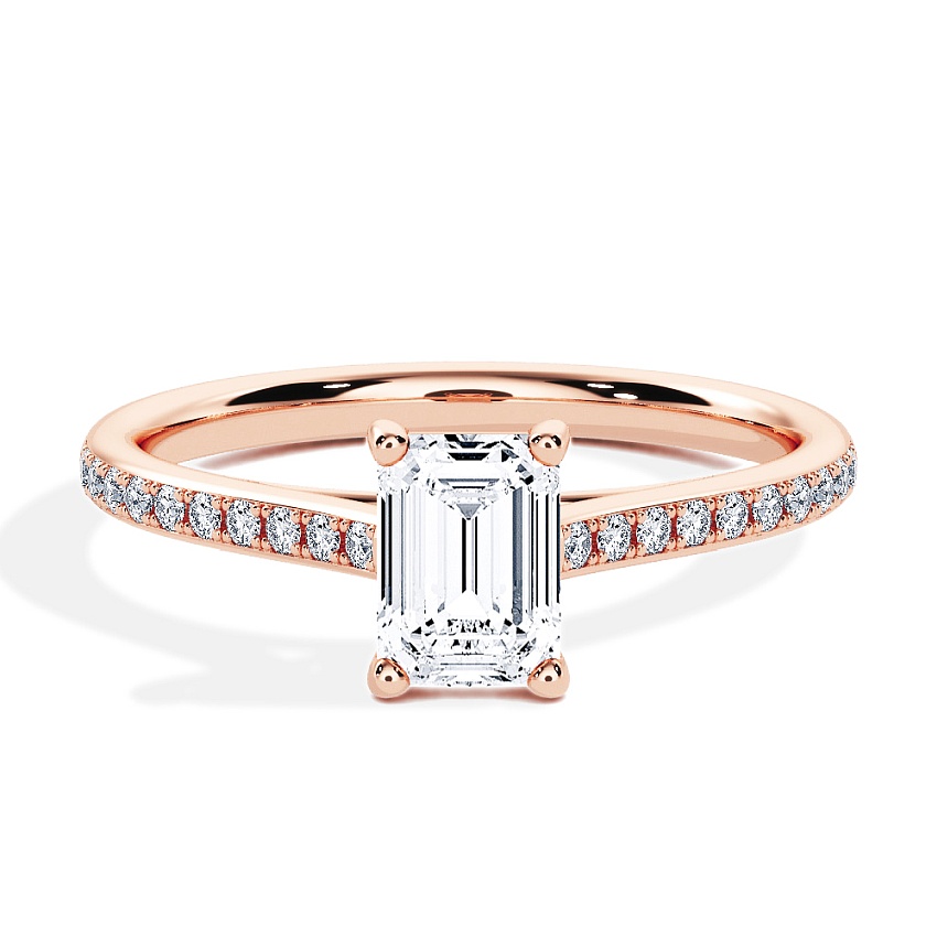 Pierścionek zaręczynowy Brzoskwiniowe złoto 585 - 0.50 ct diamentem - Model N°3015 Emerald, Pavé
