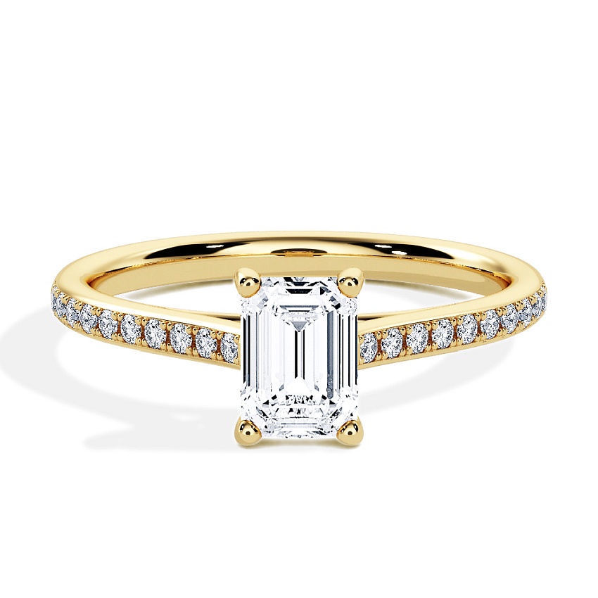 Pierścionek zaręczynowy Żółte złoto 333 - 0.50 ct diamentem - Model N°3015 Emerald, Pavé