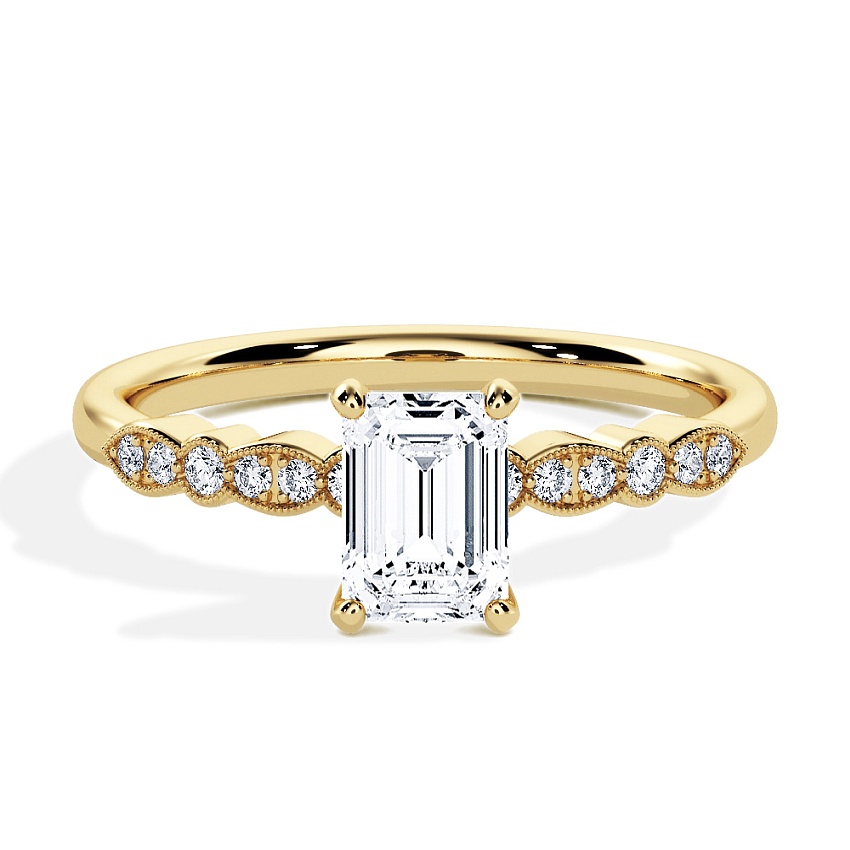Pierścionek zaręczynowy Żółte złoto 333 - 0.44 ct diamentem - Model N°3019 Emerald, Kamień boczny, Pavé