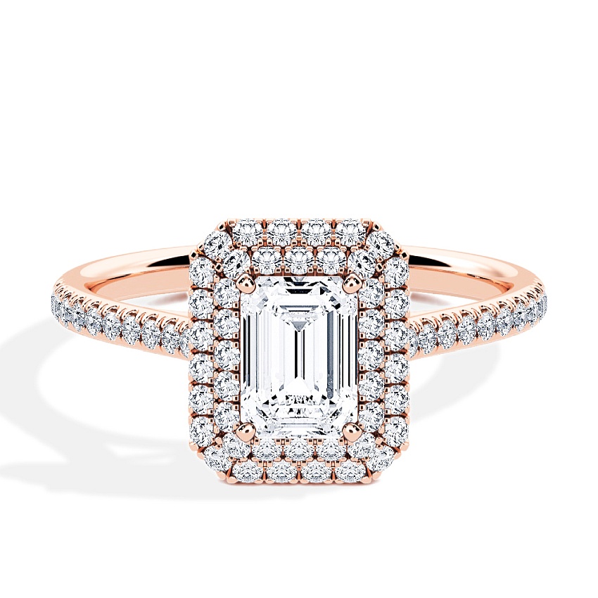 Pierścionek zaręczynowy Brzoskwiniowe złoto 585 - 0.80 ct diamentem - Model N°3410 Emerald, Typ halo, Pavé