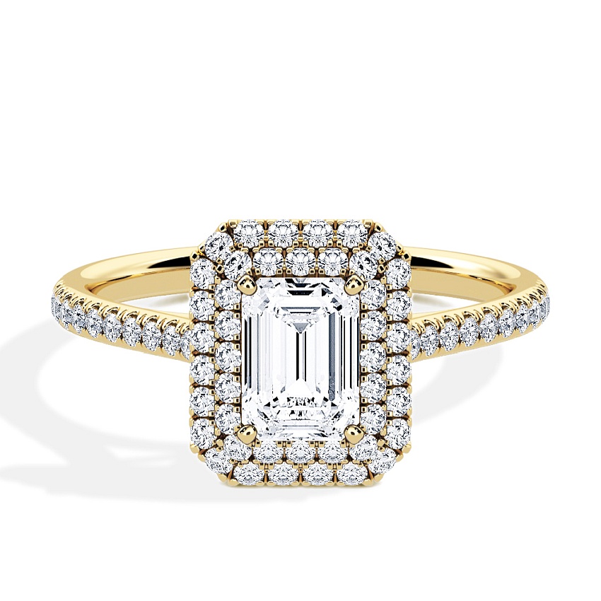 Pierścionek zaręczynowy Żółte złoto 333 - 0.80 ct diamentem - Model N°3410 Emerald, Typ halo, Pavé
